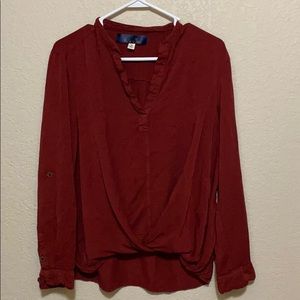Blue Pair deep red blouse